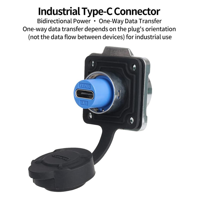 CNLINKO LP-16 Type-C Port Waterproof Connector IP67 4-Hole Metal Panel Mount Receptacles Socket with Sealing Cover - Image 2